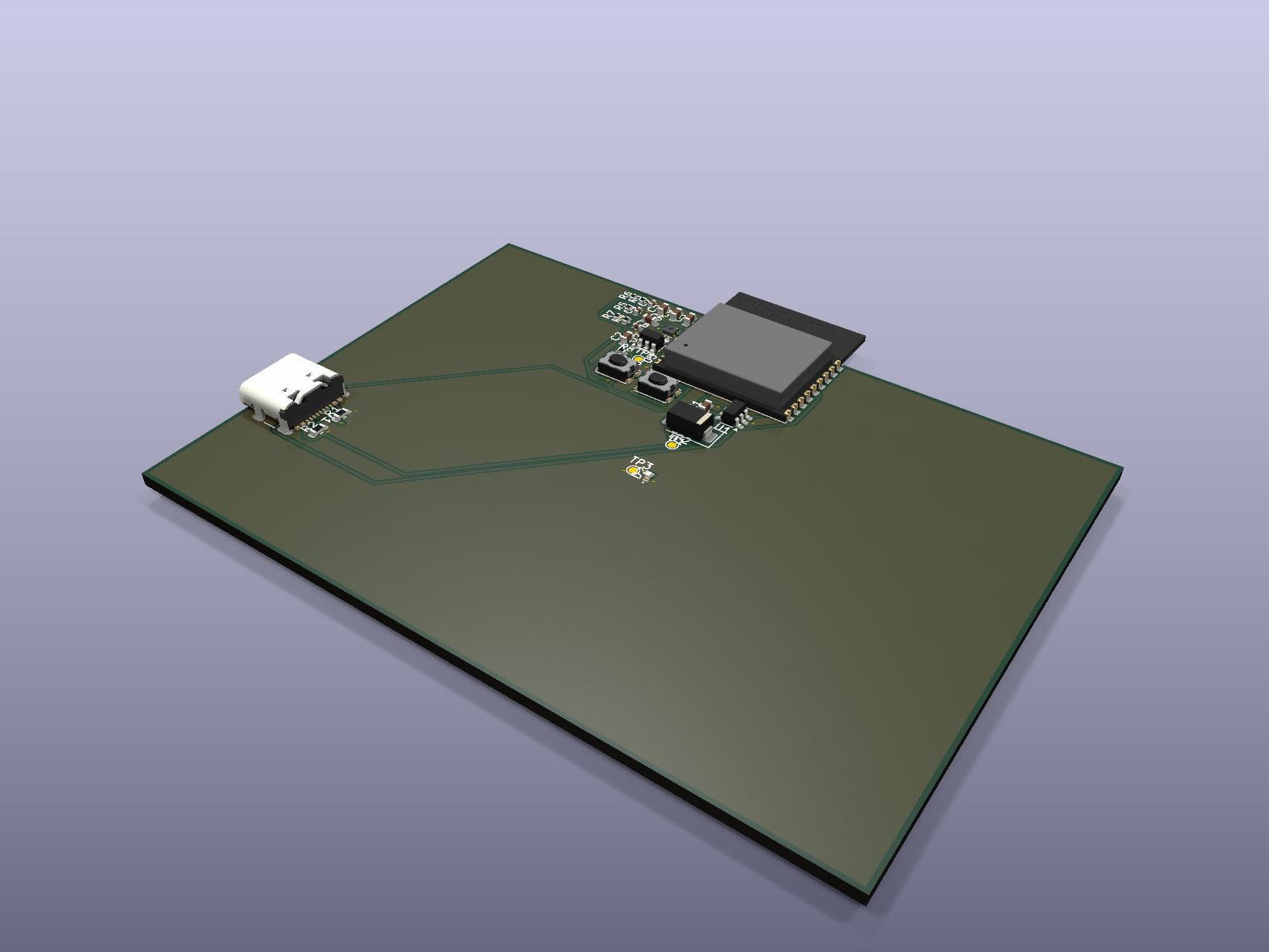 CAD render from a completed Codex MCP design run with ESP32-C3, SHT40 and USB-C