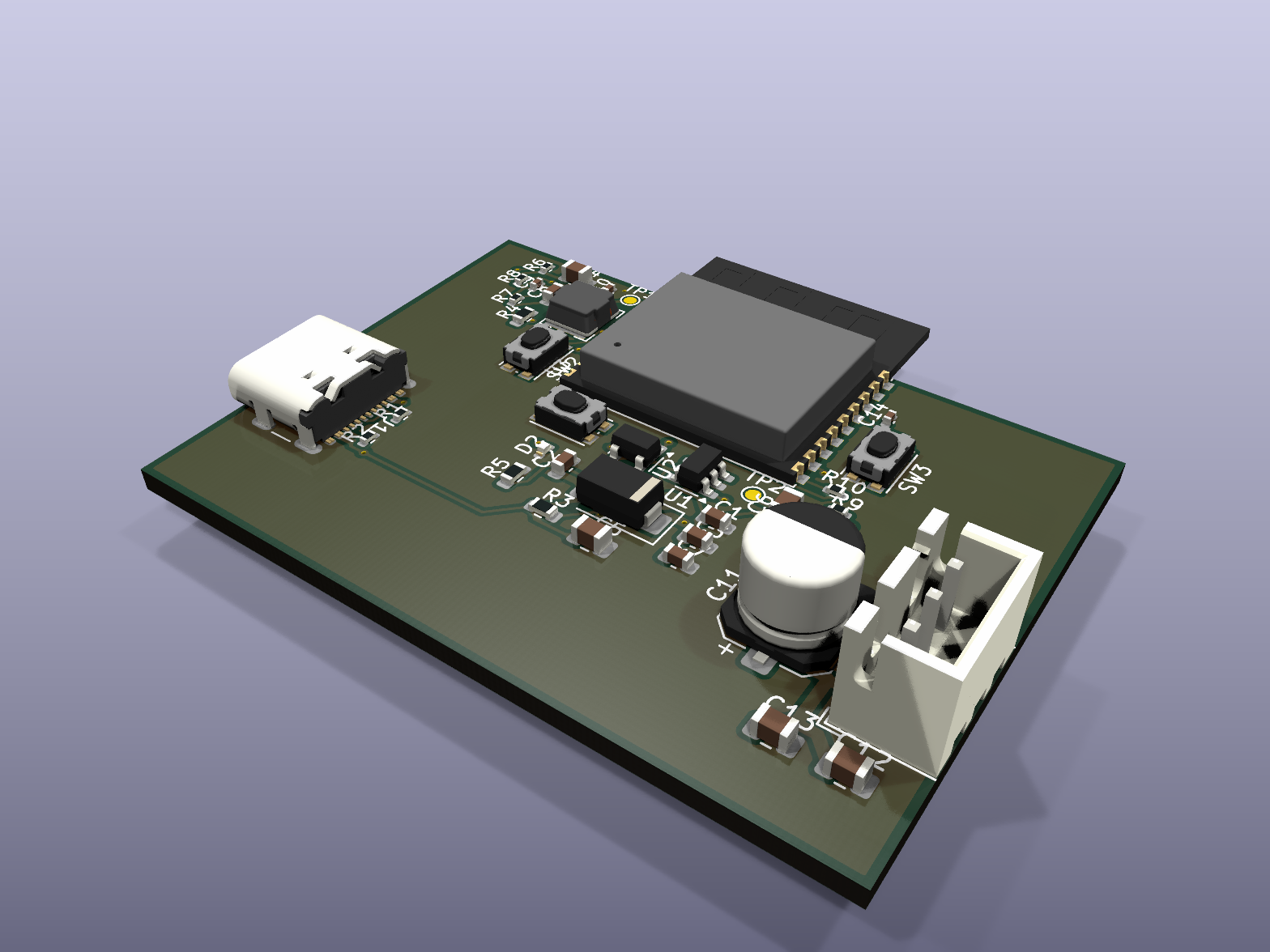 ESP32-C3 LED Strip Controller: CAD render of the generated PCB
