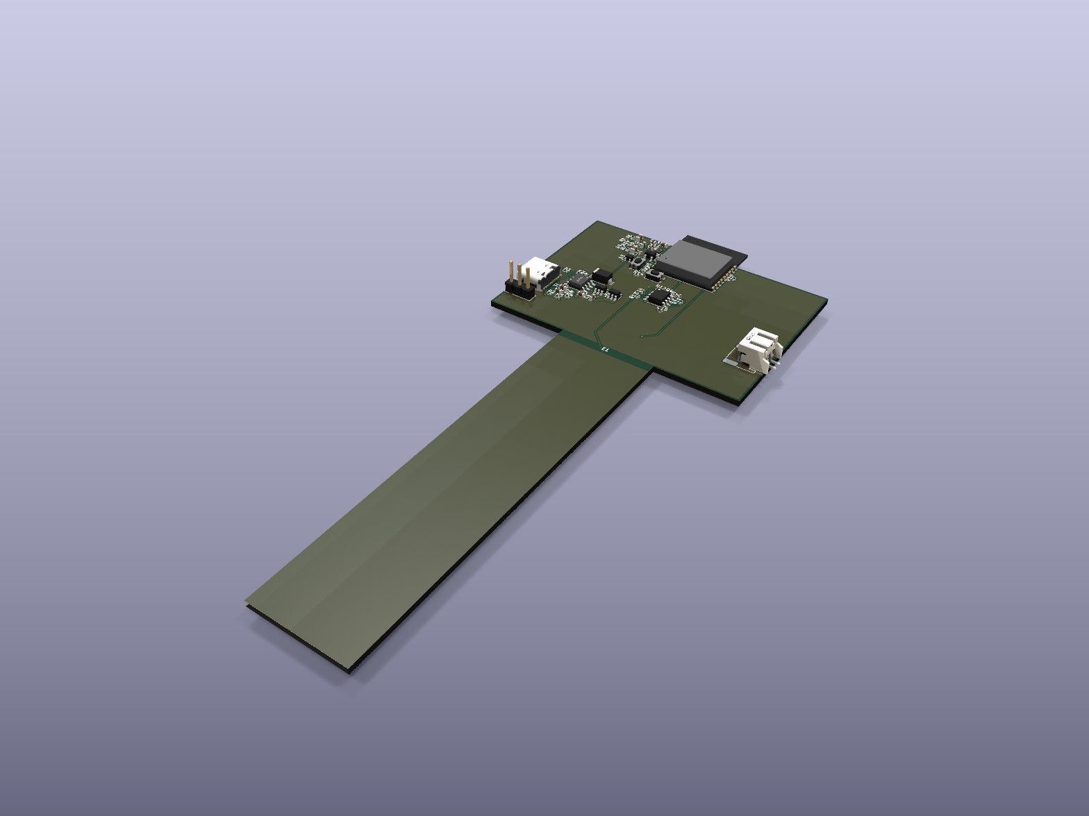 ESP32-C3 Soil Moisture Node: CAD render of the generated PCB
