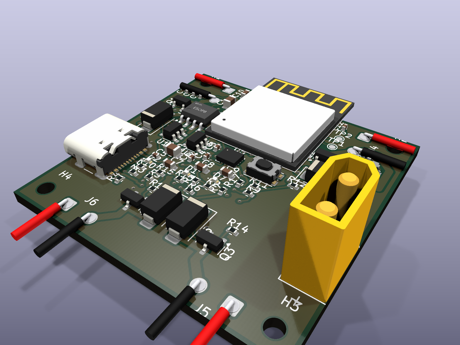 ESP32-S3 Micro Quadcopter Controller: CAD render of the generated PCB